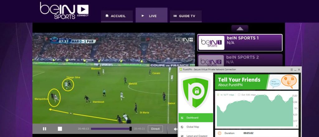 regarder beIN Sport en streaming avec purevpn